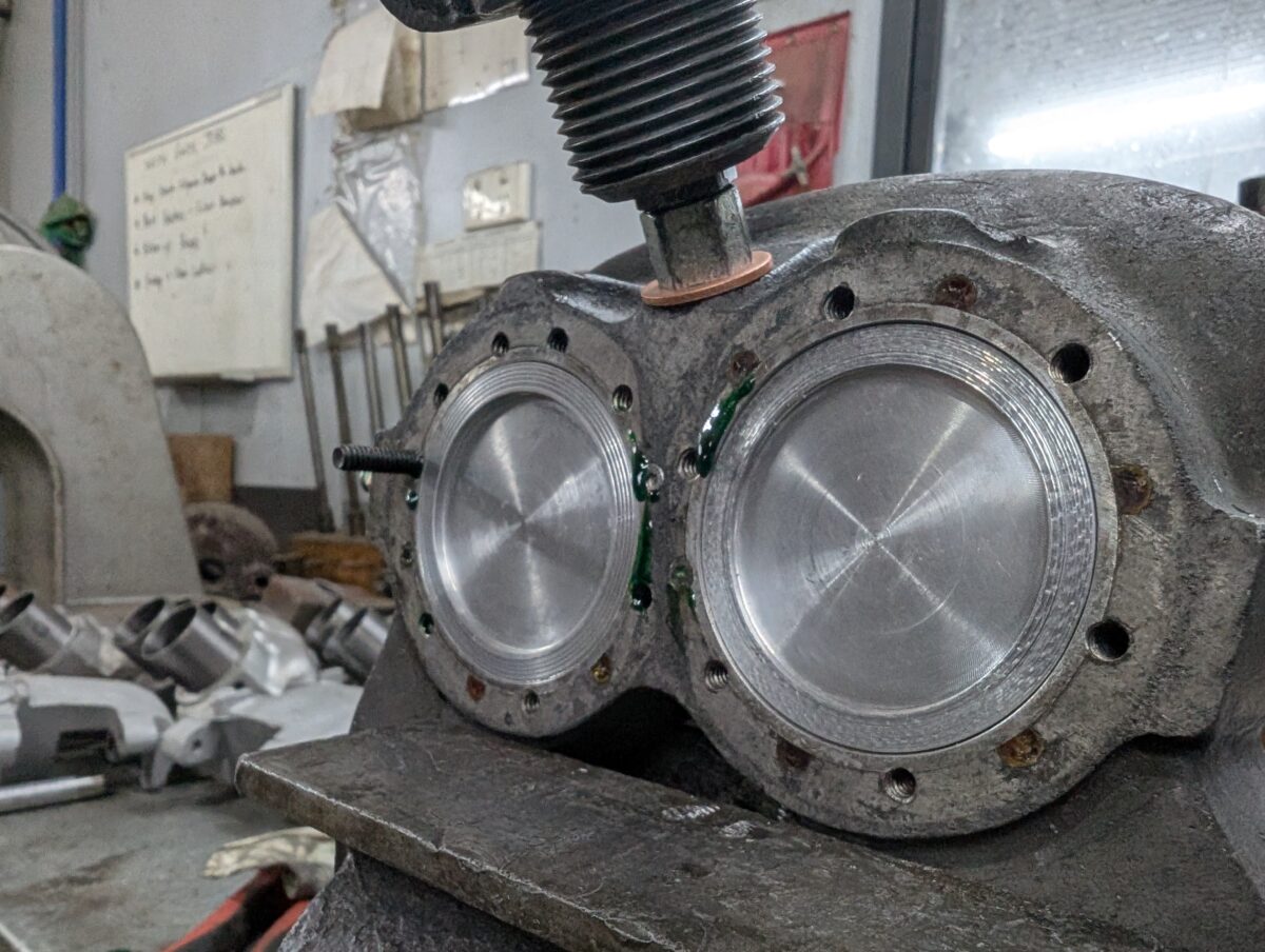 Photo of a Halibrand caliper being injected to stop fluid leaks