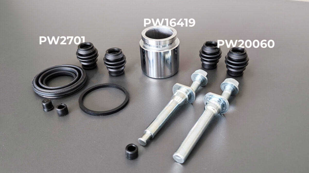 Photo of the caliper kit, piston and guide pin kit for the Isuzu MU-X and Colorado 